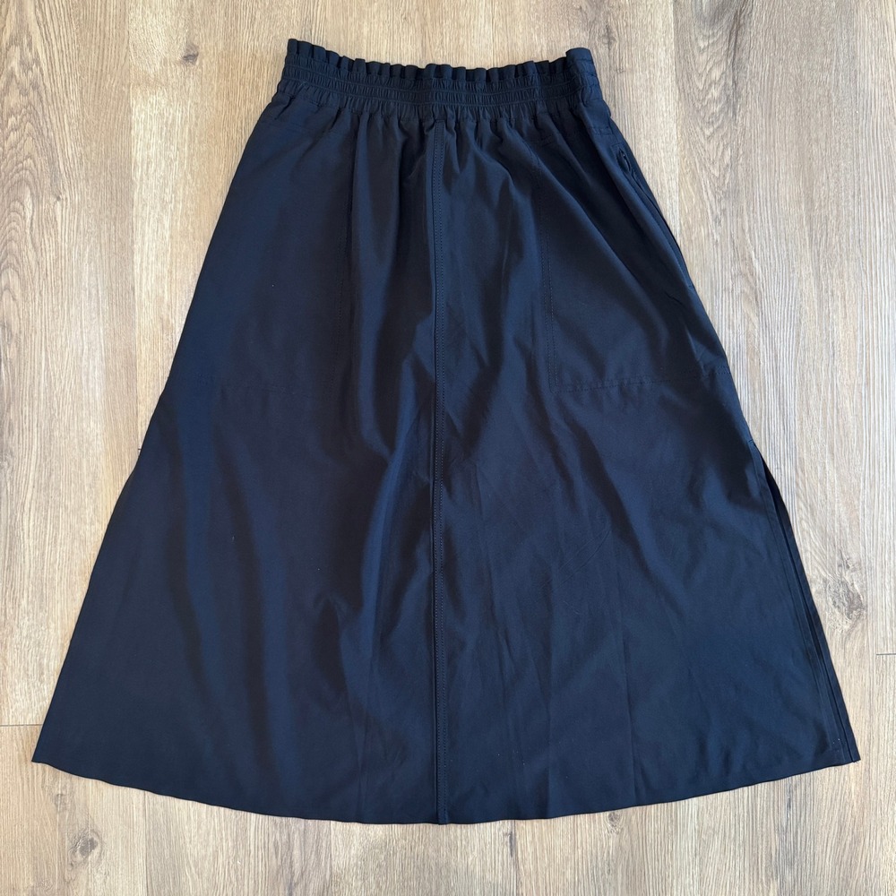 Athleta Savannah Skirt Black Smocked Paperbag Waist Midi Side Slits Womens XS - Picture 3 of 9
